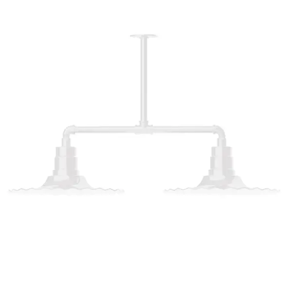 Maximize your light output with our 2-Light Multi-Light Stem Hung Pendants. Illuminate an outdoor or indoor kitchen island or dining table, this industrial look works well in both commercial and residential applications. The Radial Shade is fluted to allow water to flow off its surface, suitable for seaside and non-seaside locales. Collection: Radial Finish: White Glass: 16 inch Radial Notes: Option (2) A19 LED and 3-Integrated 8W, 10W, 15W Width: 16.00" Height: 21.50" Length: 39.63" Weight: 28.00 lb Canopy: 4.125" diameter Number of Bulbs: 2 Maximum Wattage: 100.00 W Bulb Type: A19 Bulb Base: E26 Medium Light Source: Incandescent or LED equivalent Dimmable Voltage: 120.00 V Country of Origin: US Safety Listing: UL/cUL Safety Rating: Wet Dark Sky LED Manufacturer Warranty: 1-year limited warranty on the fixture.