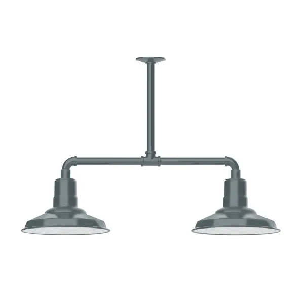 Maximize your light output with our 2-Light Multi-Light Stem Hung Pendants. Illuminate an outdoor or indoor kitchen island or dining table, this industrial look works well in both commercial and residential applications. The Warehouse shade is our most popular shade style, and we offer in a large variety of sizes. Collection: Warehouse Finish: Slate Gray Glass: 12 inch Warehouse Notes: Option (2) A19 LED and 3-Integrated 8W, 10W, 15W Width: 12.13" Height: 21.75" Length: 35.13" Weight: 28.00 lb Canopy: 4.125" diameter Number of Bulbs: 2 Maximum Wattage: 100.00 W Bulb Type: A19 Bulb Base: E26 Medium Light Source: Incandescent or LED equivalent Dimmable Voltage: 120.00 V Country of Origin: US Safety Listing: UL/cUL Safety Rating: Wet Dark Sky LED Manufacturer Warranty: 1-year limited warranty on the fixture.