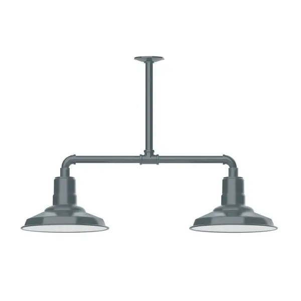 Maximize your light output with our 2-Light Multi-Light Stem Hung Pendants. Illuminate an outdoor or indoor kitchen island or dining table, this industrial look works well in both commercial and residential applications. The Warehouse shade is our most popular shade style, and we offer in a large variety of sizes. Collection: Warehouse Finish: Slate Gray Glass: 12 inch Warehouse Width: 12.13" Height: 21.75" Length: 35.13" Weight: 28.00 lb Canopy: 4.125" diameter Number of Bulbs: 2 Maximum Wattage: 10.00 W Light Source: LED Light Output: 800.00 lm Color Temperature: 2700 K CRI: 90 Dimmable Rated Average Life: 50,000 Voltage: 120.00 V Country of Origin: US Safety Listing: UL/cUL Safety Rating: Wet Dark Sky LED Manufacturer Warranty: 1-year limited warranty on the fixture.