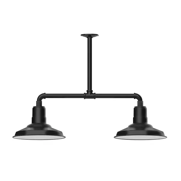 Maximize your light output with our 2-Light Multi-Light Stem Hung Pendants. Illuminate an outdoor or indoor kitchen island or dining table, this industrial look works well in both commercial and residential applications. The Warehouse shade is our most popular shade style, and we offer in a large variety of sizes. Collection: Warehouse Finish: Black Glass: 12 inch Warehouse Notes: Option (2) A19 LED and 3-Integrated 8W, 10W, 15W Width: 12.13" Height: 21.75" Length: 35.13" Weight: 28.00 lb Canopy: 4.125" diameter Number of Bulbs: 2 Maximum Wattage: 100.00 W Bulb Type: A19 Bulb Base: E26 Medium Light Source: Incandescent or LED equivalent Dimmable Voltage: 120.00 V Country of Origin: US Safety Listing: UL/cUL Safety Rating: Wet Dark Sky LED Manufacturer Warranty: 1-year limited warranty on the fixture.