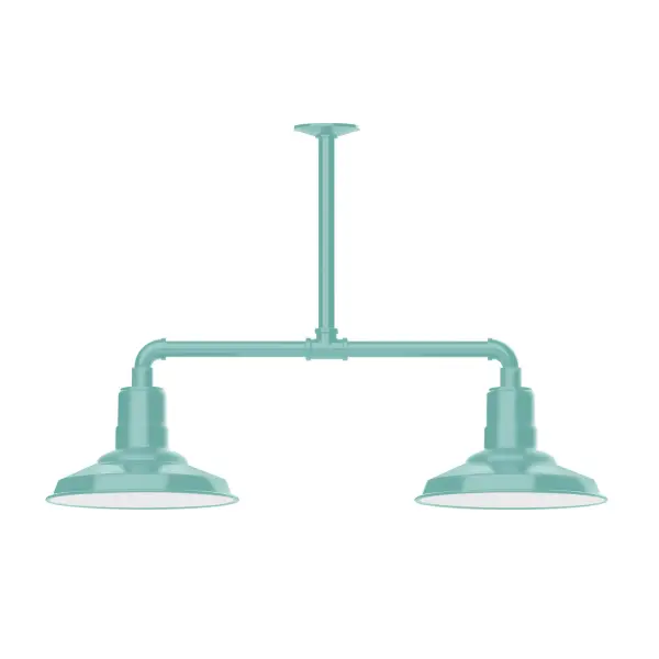 Maximize your light output with our 2-Light Multi-Light Stem Hung Pendants. Illuminate an outdoor or indoor kitchen island or dining table, this industrial look works well in both commercial and residential applications. The Warehouse shade is our most popular shade style, and we offer in a large variety of sizes. Collection: Warehouse Finish: Sea Green Glass: 12 inch Warehouse Notes: Option (2) A19 LED and 3-Integrated 8W, 10W, 15W Width: 12.13" Height: 21.75" Length: 35.13" Weight: 28.00 lb Canopy: 4.125" diameter Number of Bulbs: 2 Maximum Wattage: 100.00 W Bulb Type: A19 Bulb Base: E26 Medium Light Source: Incandescent or LED equivalent Dimmable Voltage: 120.00 V Country of Origin: US Safety Listing: UL/cUL Safety Rating: Wet Dark Sky LED Manufacturer Warranty: 1-year limited warranty on the fixture.