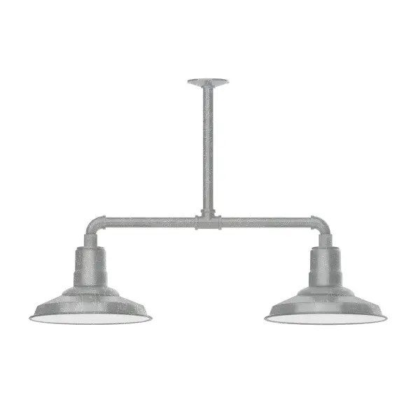 Maximize your light output with our 2-Light Multi-Light Stem Hung Pendants. Illuminate an outdoor or indoor kitchen island or dining table, this industrial look works well in both commercial and residential applications. The Warehouse shade is our most popular shade style, and we offer in a large variety of sizes. Collection: Warehouse Finish: Painted Galvanized Glass: 12 inch Warehouse Notes: Option (2) A19 LED and 3-Integrated 8W, 10W, 15W Width: 12.13" Height: 21.75" Length: 35.13" Weight: 28.00 lb Canopy: 4.125" diameter Number of Bulbs: 2 Maximum Wattage: 100.00 W Bulb Type: A19 Bulb Base: E26 Medium Light Source: Incandescent or LED equivalent Dimmable Voltage: 120.00 V Country of Origin: US Safety Listing: UL/cUL Safety Rating: Wet Dark Sky LED Manufacturer Warranty: 1-year limited warranty on the fixture.