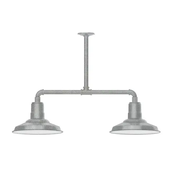 Maximize your light output with our 2-Light Multi-Light Stem Hung Pendants. Illuminate an outdoor or indoor kitchen island or dining table, this industrial look works well in both commercial and residential applications. The Warehouse shade is our most popular shade style, and we offer in a large variety of sizes. Collection: Warehouse Finish: Painted Galvanized Glass: 12 inch Warehouse Notes: Option (2) A19 LED and 3-Integrated 8W, 10W, 15W Width: 12.13" Height: 21.75" Length: 35.13" Weight: 28.00 lb Canopy: 4.125" diameter Number of Bulbs: 2 Maximum Wattage: 100.00 W Bulb Type: A19 Bulb Base: E26 Medium Light Source: Incandescent or LED equivalent Dimmable Voltage: 120.00 V Country of Origin: US Safety Listing: UL/cUL Safety Rating: Wet Dark Sky LED Manufacturer Warranty: 1-year limited warranty on the fixture.