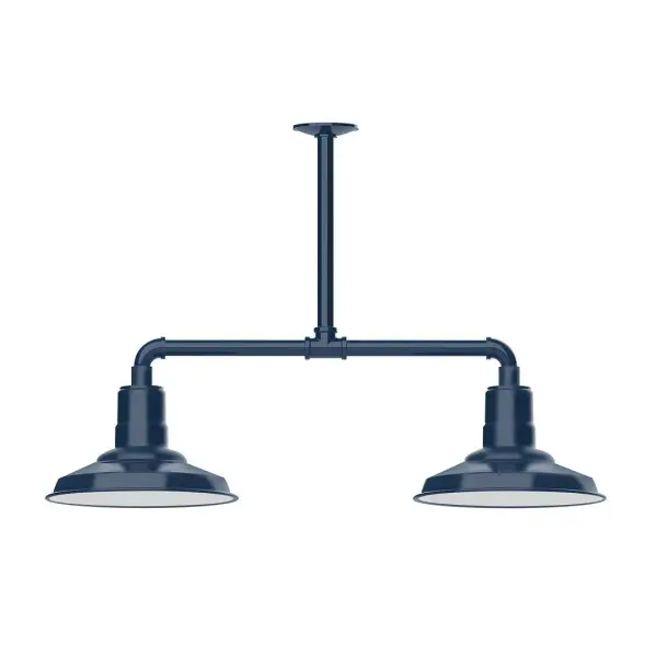 Maximize your light output with our 2-Light Multi-Light Stem Hung Pendants. Illuminate an outdoor or indoor kitchen island or dining table, this industrial look works well in both commercial and residential applications. The Warehouse shade is our most popular shade style, and we offer in a large variety of sizes. Collection: Warehouse Finish: Navy Glass: 12 inch Warehouse Notes: Option (2) A19 LED and 3-Integrated 8W, 10W, 15W Width: 12.13" Height: 21.75" Length: 35.13" Weight: 28.00 lb Canopy: 4.125" diameter Number of Bulbs: 2 Maximum Wattage: 100.00 W Bulb Type: A19 Bulb Base: E26 Medium Light Source: Incandescent or LED equivalent Dimmable Voltage: 120.00 V Country of Origin: US Safety Listing: UL/cUL Safety Rating: Wet Dark Sky LED Manufacturer Warranty: 1-year limited warranty on the fixture.