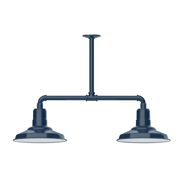 Maximize your light output with our 2-Light Multi-Light Stem Hung Pendants. Illuminate an outdoor or indoor kitchen island or dining table, this industrial look works well in both commercial and residential applications. The Warehouse shade is our most popular shade style, and we offer in a large variety of sizes. Collection: Warehouse Finish: Navy Glass: 12 inch Warehouse Notes: Option (2) A19 LED and 3-Integrated 8W, 10W, 15W Width: 12.13" Height: 21.75" Length: 35.13" Weight: 28.00 lb Canopy: 4.125" diameter Number of Bulbs: 2 Maximum Wattage: 100.00 W Bulb Type: A19 Bulb Base: E26 Medium Light Source: Incandescent or LED equivalent Dimmable Voltage: 120.00 V Country of Origin: US Safety Listing: UL/cUL Safety Rating: Wet Dark Sky LED Manufacturer Warranty: 1-year limited warranty on the fixture.