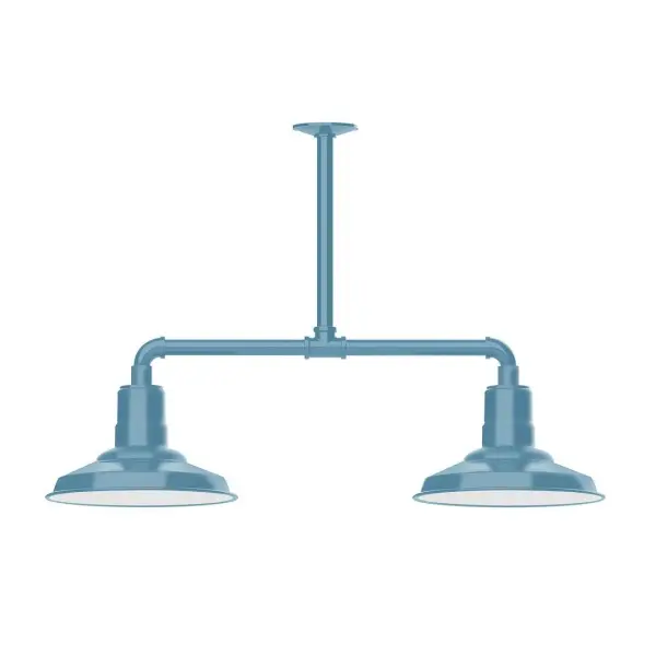 Maximize your light output with our 2-Light Multi-Light Stem Hung Pendants. Illuminate an outdoor or indoor kitchen island or dining table, this industrial look works well in both commercial and residential applications. The Warehouse shade is our most popular shade style, and we offer in a large variety of sizes. Collection: Warehouse Finish: Light Blue Glass: 12 inch Warehouse Width: 12.13" Height: 21.75" Length: 35.13" Weight: 28.00 lb Canopy: 4.125" diameter Number of Bulbs: 2 Maximum Wattage: 10.00 W Light Source: LED Light Output: 800.00 lm Color Temperature: 2700 K CRI: 90 Dimmable Rated Average Life: 50,000 Voltage: 120.00 V Country of Origin: US Safety Listing: UL/cUL Safety Rating: Wet Dark Sky LED Manufacturer Warranty: 1-year limited warranty on the fixture.