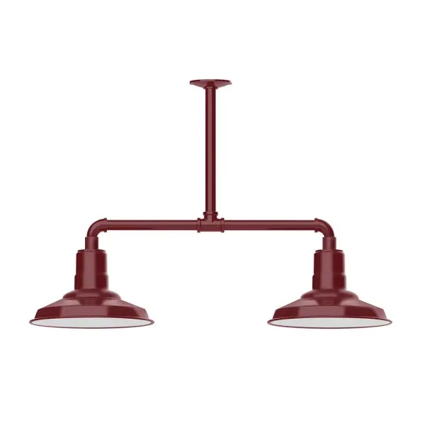 Maximize your light output with our 2-Light Multi-Light Stem Hung Pendants. Illuminate an outdoor or indoor kitchen island or dining table, this industrial look works well in both commercial and residential applications. The Warehouse shade is our most popular shade style, and we offer in a large variety of sizes. Collection: Warehouse Finish: Barn Red Glass: 12 inch Warehouse Width: 12.13" Height: 21.75" Length: 35.13" Weight: 28.00 lb Canopy: 4.125" diameter Number of Bulbs: 2 Maximum Wattage: 10.00 W Light Source: LED Light Output: 800.00 lm Color Temperature: 3000 K CRI: 90 Dimmable Rated Average Life: 50,000 Voltage: 120.00 V Country of Origin: US Safety Listing: UL/cUL Safety Rating: Wet Dark Sky LED Manufacturer Warranty: 1-year limited warranty on the fixture.