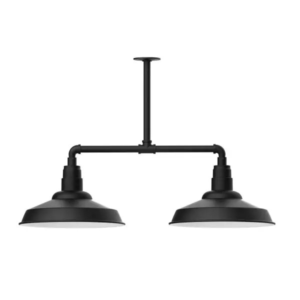 Maximize your light output with our 2-Light Multi-Light Stem Hung Pendants. Illuminate an outdoor or indoor kitchen island or dining table, this industrial look works well in both commercial and residential applications. The Warehouse shade is our most popular shade style, and we offer in a large variety of sizes. Collection: Warehouse Finish: Black Glass: 16 inch Warehouse Notes: Option (2) A19 LED and 3-Integrated 8W, 10W, 15W Width: 16.25" Height: 23.75" Length: 38.88" Weight: 28.00 lb Canopy: 4.125" diameter Number of Bulbs: 2 Maximum Wattage: 100.00 W Bulb Type: A19 Bulb Base: E26 Medium Light Source: Incandescent or LED equivalent Dimmable Voltage: 120.00 V Country of Origin: US Safety Listing: UL/cUL Safety Rating: Wet Dark Sky LED Manufacturer Warranty: 1-year limited warranty on the fixture.
