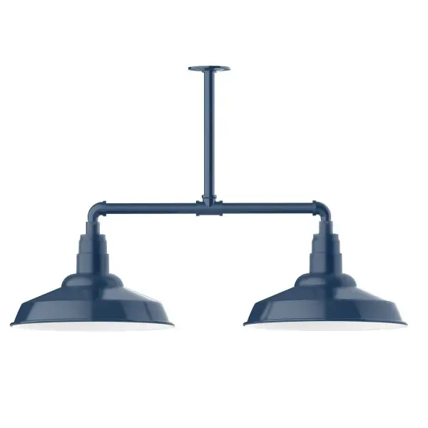 Maximize your light output with our 2-Light Multi-Light Stem Hung Pendants. Illuminate an outdoor or indoor kitchen island or dining table, this industrial look works well in both commercial and residential applications. The Warehouse shade is our most popular shade style, and we offer in a large variety of sizes. Collection: Warehouse Finish: Navy Glass: 16 inch Warehouse Notes: Option (2) A19 LED and 3-Integrated 8W, 10W, 15W Width: 16.25" Height: 23.75" Length: 38.88" Weight: 28.00 lb Canopy: 4.125" diameter Number of Bulbs: 2 Maximum Wattage: 100.00 W Bulb Type: A19 Bulb Base: E26 Medium Light Source: Incandescent or LED equivalent Dimmable Voltage: 120.00 V Country of Origin: US Safety Listing: UL/cUL Safety Rating: Wet Dark Sky LED Manufacturer Warranty: 1-year limited warranty on the fixture.