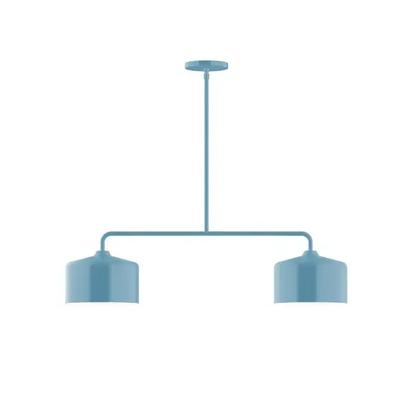Axis, a contemporary series of basic spun geometric shapes, is simply configured for interior use. Colorful and clean-lined, these axially symmetric shapes will add pizzazz to your space. Collection: Julia Finish: Light Blue Glass: 8.5" Julia Width: 8.50" Height: 56.38" Length: 32.50" Weight: 15.00 lb Canopy: 5" diameter Number of Bulbs: 2 Maximum Wattage: 8.00 W Light Source: LED Light Output: 800.00 lm Color Temperature: 3000 K CRI: 90 Dimmable Rated Average Life: 50,000 Voltage: 120.00 V Country of Origin: US Safety Listing: UL/cUL Safety Rating: Dry LED Manufacturer Warranty: 1-year limited warranty on the fixture.