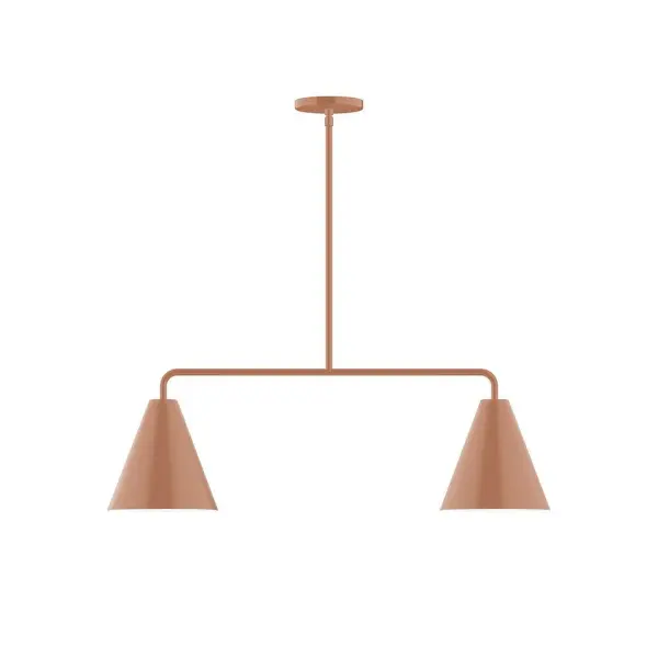 Jynx, a contemporary series of basic spun geometric shapes, is simply configured for interior use. Colorful and clean-lined, these axially symmetric shapes will add pizzazz to your space. Collection: Jynx Finish: Terracotta Glass: 8" Jynx Width: 8.00" Height: 58.25" Length: 32.00" Weight: 15.00 lb Canopy: 5" diameter Number of Bulbs: 2 Maximum Wattage: 8.00 W Light Source: LED Light Output: 800.00 lm Color Temperature: 3000 K CRI: 90 Dimmable Rated Average Life: 50,000 Voltage: 120.00 V Country of Origin: US Safety Listing: UL/cUL Safety Rating: Dry LED Manufacturer Warranty: 1-year limited warranty on the fixture.