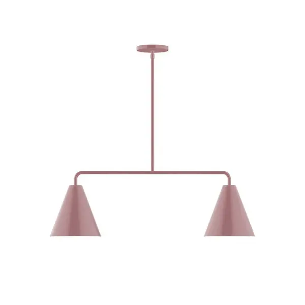 Jynx, a contemporary series of basic spun geometric shapes, is simply configured for interior use. Colorful and clean-lined, these axially symmetric shapes will add pizzazz to your space. Collection: Jynx Finish: Mauve Glass: 8" Jynx Width: 8.00" Height: 58.25" Length: 32.00" Weight: 15.00 lb Canopy: 5" diameter Number of Bulbs: 2 Maximum Wattage: 8.00 W Light Source: LED Light Output: 800.00 lm Color Temperature: 3000 K CRI: 90 Dimmable Rated Average Life: 50,000 Voltage: 120.00 V Country of Origin: US Safety Listing: UL/cUL Safety Rating: Dry LED Manufacturer Warranty: 1-year limited warranty on the fixture.