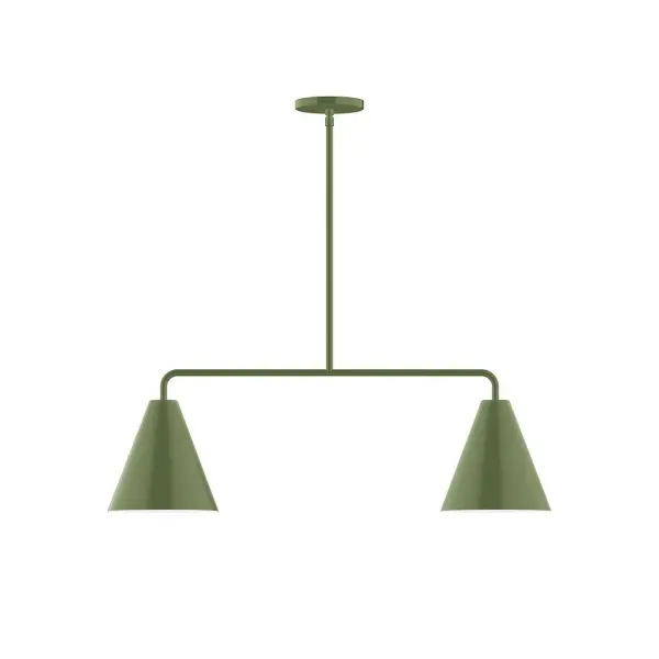 Jynx, a contemporary series of basic spun geometric shapes, is simply configured for interior use. Colorful and clean-lined, these axially symmetric shapes will add pizzazz to your space. Collection: Jynx Finish: Fern Green Glass: 8" Jynx Width: 8.00" Height: 58.25" Length: 32.00" Weight: 15.00 lb Canopy: 5" diameter Number of Bulbs: 2 Maximum Wattage: 8.00 W Light Source: LED Light Output: 800.00 lm Color Temperature: 3000 K CRI: 90 Dimmable Rated Average Life: 50,000 Voltage: 120.00 V Country of Origin: US Safety Listing: UL/cUL Safety Rating: Dry LED Manufacturer Warranty: 1-year limited warranty on the fixture.
