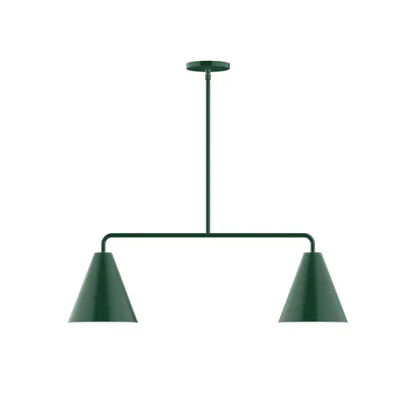 Jynx, a contemporary series of basic spun geometric shapes, is simply configured for interior use. Colorful and clean-lined, these axially symmetric shapes will add pizzazz to your space. Collection: Jynx Finish: Forest Green Glass: 8" Jynx Width: 8.00" Height: 58.25" Length: 32.00" Weight: 15.00 lb Canopy: 5" diameter Number of Bulbs: 2 Maximum Wattage: 8.00 W Light Source: LED Light Output: 800.00 lm Color Temperature: 3000 K CRI: 90 Dimmable Rated Average Life: 50,000 Voltage: 120.00 V Country of Origin: US Safety Listing: UL/cUL Safety Rating: Dry LED Manufacturer Warranty: 1-year limited warranty on the fixture.