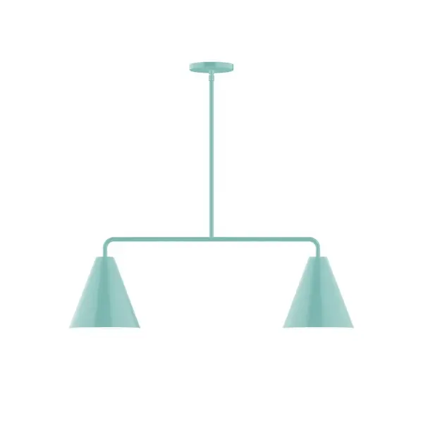 Jynx, a contemporary series of basic spun geometric shapes, is simply configured for interior use. Colorful and clean-lined, these axially symmetric shapes will add pizzazz to your space. Collection: Jynx Finish: Sea Green Glass: 8" Jynx Width: 8.00" Height: 58.25" Length: 32.00" Weight: 15.00 lb Canopy: 5" diameter Number of Bulbs: 2 Maximum Wattage: 8.00 W Light Source: LED Light Output: 800.00 lm Color Temperature: 3000 K CRI: 90 Dimmable Rated Average Life: 50,000 Voltage: 120.00 V Country of Origin: US Safety Listing: UL/cUL Safety Rating: Dry LED Manufacturer Warranty: 1-year limited warranty on the fixture.