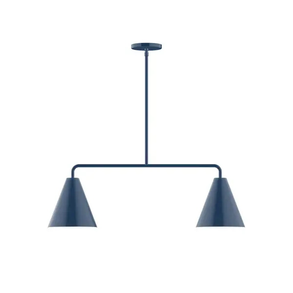 Jynx, a contemporary series of basic spun geometric shapes, is simply configured for interior use. Colorful and clean-lined, these axially symmetric shapes will add pizzazz to your space. Collection: Jynx Finish: Navy Glass: 8" Jynx Width: 8.00" Height: 58.25" Length: 32.00" Weight: 15.00 lb Canopy: 5" diameter Number of Bulbs: 2 Maximum Wattage: 8.00 W Light Source: LED Light Output: 800.00 lm Color Temperature: 3000 K CRI: 90 Dimmable Rated Average Life: 50,000 Voltage: 120.00 V Country of Origin: US Safety Listing: UL/cUL Safety Rating: Dry LED Manufacturer Warranty: 1-year limited warranty on the fixture.