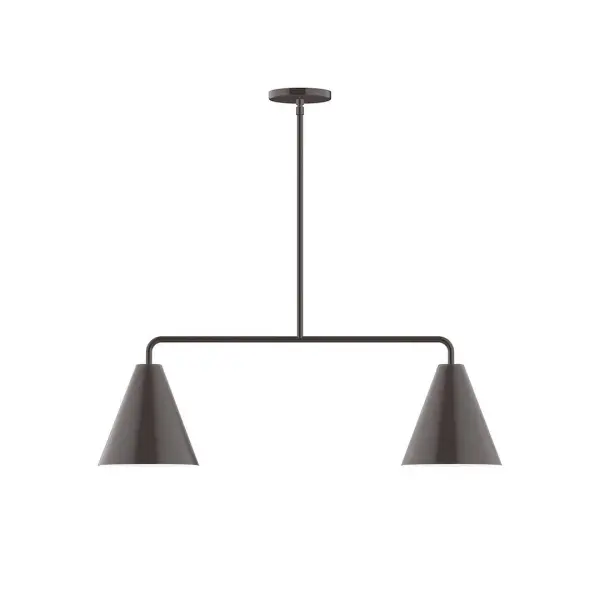 Jynx, a contemporary series of basic spun geometric shapes, is simply configured for interior use. Colorful and clean-lined, these axially symmetric shapes will add pizzazz to your space. Collection: Jynx Finish: Architectural Bronze Glass: 8" Jynx Width: 8.00" Height: 58.25" Length: 32.00" Weight: 15.00 lb Canopy: 5" diameter Number of Bulbs: 2 Maximum Wattage: 8.00 W Light Source: LED Light Output: 800.00 lm Color Temperature: 3000 K CRI: 90 Dimmable Rated Average Life: 50,000 Voltage: 120.00 V Country of Origin: US Safety Listing: UL/cUL Safety Rating: Dry LED Manufacturer Warranty: 1-year limited warranty on the fixture.