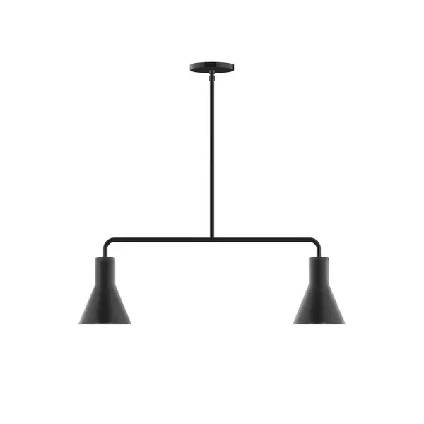 Axis, a contemporary series of basic spun geometric shapes, is simply configured for interior use. Colorful and clean-lined, these axially symmetric shapes will add pizzazz to your space. Collection: Flare Finish: Black Glass: 8" Flare Width: 6.00" Height: 57.75" Length: 30.00" Weight: 15.00 lb Canopy: 5" diameter Number of Bulbs: 2 Maximum Wattage: 8.00 W Light Source: LED Light Output: 800.00 lm Color Temperature: 3000 K CRI: 90 Dimmable Rated Average Life: 50,000 Voltage: 120.00 V Country of Origin: US Safety Listing: UL/cUL Safety Rating: Dry LED Manufacturer Warranty: 1-year limited warranty on the fixture.
