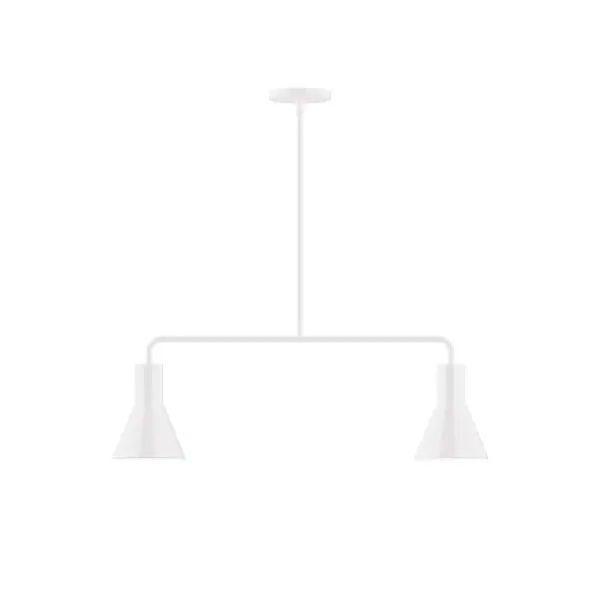 Axis, a contemporary series of basic spun geometric shapes, is simply configured for interior use. Colorful and clean-lined, these axially symmetric shapes will add pizzazz to your space. Collection: Flare Finish: White Glass: 8" Flare Width: 6.00" Height: 57.75" Length: 30.00" Weight: 15.00 lb Canopy: 5" diameter Number of Bulbs: 2 Maximum Wattage: 8.00 W Light Source: LED Light Output: 800.00 lm Color Temperature: 3000 K CRI: 90 Dimmable Rated Average Life: 50,000 Voltage: 120.00 V Country of Origin: US Safety Listing: UL/cUL Safety Rating: Dry LED Manufacturer Warranty: 1-year limited warranty on the fixture.
