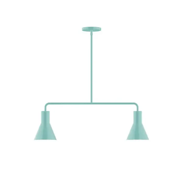 Axis, a contemporary series of basic spun geometric shapes, is simply configured for interior use. Colorful and clean-lined, these axially symmetric shapes will add pizzazz to your space. Collection: Flare Finish: Sea Green Glass: 8" Flare Width: 6.00" Height: 57.75" Length: 30.00" Weight: 15.00 lb Canopy: 5" diameter Number of Bulbs: 2 Maximum Wattage: 8.00 W Light Source: LED Light Output: 800.00 lm Color Temperature: 3000 K CRI: 90 Dimmable Rated Average Life: 50,000 Voltage: 120.00 V Country of Origin: US Safety Listing: UL/cUL Safety Rating: Dry LED Manufacturer Warranty: 1-year limited warranty on the fixture.