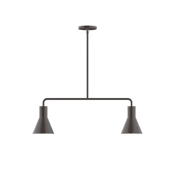 Axis, a contemporary series of basic spun geometric shapes, is simply configured for interior use. Colorful and clean-lined, these axially symmetric shapes will add pizzazz to your space. Collection: Flare Finish: Architectural Bronze Glass: 8" Flare Width: 6.00" Height: 57.75" Length: 30.00" Weight: 15.00 lb Canopy: 5" diameter Number of Bulbs: 2 Maximum Wattage: 8.00 W Light Source: LED Light Output: 800.00 lm Color Temperature: 3000 K CRI: 90 Dimmable Rated Average Life: 50,000 Voltage: 120.00 V Country of Origin: US Safety Listing: UL/cUL Safety Rating: Dry LED Manufacturer Warranty: 1-year limited warranty on the fixture.