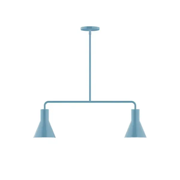 Axis, a contemporary series of basic spun geometric shapes, is simply configured for interior use. Colorful and clean-lined, these axially symmetric shapes will add pizzazz to your space. Collection: Flare Finish: Light Blue Glass: 8" Flare Width: 6.00" Height: 57.75" Length: 30.00" Weight: 15.00 lb Canopy: 5" diameter Number of Bulbs: 2 Maximum Wattage: 8.00 W Light Source: LED Light Output: 800.00 lm Color Temperature: 3000 K CRI: 90 Dimmable Rated Average Life: 50,000 Voltage: 120.00 V Country of Origin: US Safety Listing: UL/cUL Safety Rating: Dry LED Manufacturer Warranty: 1-year limited warranty on the fixture.