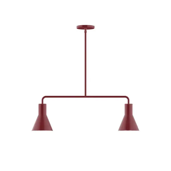 Axis, a contemporary series of basic spun geometric shapes, is simply configured for interior use. Colorful and clean-lined, these axially symmetric shapes will add pizzazz to your space. Collection: Flare Finish: Barn Red Glass: 8" Flare Width: 6.00" Height: 57.75" Length: 30.00" Weight: 15.00 lb Canopy: 5" diameter Number of Bulbs: 2 Maximum Wattage: 8.00 W Light Source: LED Light Output: 800.00 lm Color Temperature: 3000 K CRI: 90 Dimmable Rated Average Life: 50,000 Voltage: 120.00 V Country of Origin: US Safety Listing: UL/cUL Safety Rating: Dry LED Manufacturer Warranty: 1-year limited warranty on the fixture.