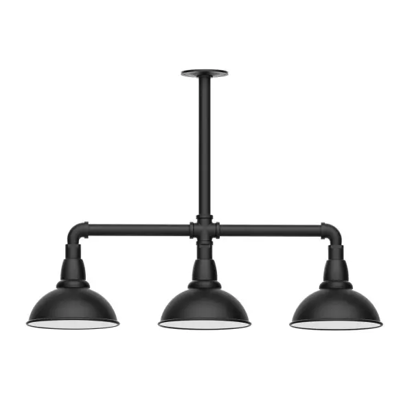 Maximize your light output with our 3-Light Multi-Light Stem Hung Pendants. Illuminate an outdoor or indoor kitchen island or dining table, this industrial look works well in both commercial and residential applications. Our Cafe shades will help transform your outdoor living area into a warm and intimate gathering space. Collection: Cafe Finish: Black Glass: 8 inch Cafe Width: 8.13" Height: 23.38" Length: 30.75" Weight: 25.00 lb Canopy: 4.125" diameter Number of Bulbs: 2 Maximum Wattage: 8.00 W Light Source: LED Light Output: 800.00 lm Color Temperature: 3000 K CRI: 90 Dimmable Rated Average Life: 50,000 Voltage: 120.00 V Country of Origin: US Safety Listing: UL/cUL Safety Rating: Wet Dark Sky LED Manufacturer Warranty: 1-year limited warranty on the fixture.
