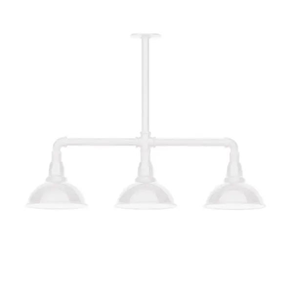Maximize your light output with our 3-Light Multi-Light Stem Hung Pendants. Illuminate an outdoor or indoor kitchen island or dining table, this industrial look works well in both commercial and residential applications. Our Cafe shades will help transform your outdoor living area into a warm and intimate gathering space. Collection: Cafe Finish: White Glass: 8 inch Cafe Width: 8.13" Height: 23.38" Length: 30.75" Weight: 25.00 lb Canopy: 4.125" diameter Number of Bulbs: 2 Maximum Wattage: 8.00 W Light Source: LED Light Output: 800.00 lm Color Temperature: 3000 K CRI: 90 Dimmable Rated Average Life: 50,000 Voltage: 120.00 V Country of Origin: US Safety Listing: UL/cUL Safety Rating: Wet Dark Sky LED Manufacturer Warranty: 1-year limited warranty on the fixture.