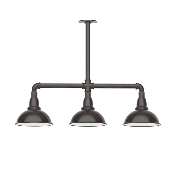 Maximize your light output with our 3-Light Multi-Light Stem Hung Pendants. Illuminate an outdoor or indoor kitchen island or dining table, this industrial look works well in both commercial and residential applications. Our Cafe shades will help transform your outdoor living area into a warm and intimate gathering space. Collection: Cafe Finish: Architectural Bronze Glass: 8 inch Cafe Width: 8.13" Height: 23.38" Length: 30.75" Weight: 25.00 lb Canopy: 4.125" diameter Number of Bulbs: 2 Maximum Wattage: 8.00 W Light Source: LED Light Output: 800.00 lm Color Temperature: 3000 K CRI: 90 Dimmable Rated Average Life: 50,000 Voltage: 120.00 V Country of Origin: US Safety Listing: UL/cUL Safety Rating: Wet Dark Sky LED Manufacturer Warranty: 1-year limited warranty on the fixture.