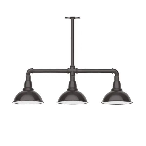 Maximize your light output with our 3-Light Multi-Light Stem Hung Pendants. Illuminate an outdoor or indoor kitchen island or dining table, this industrial look works well in both commercial and residential applications. Our Cafe shades will help transform your outdoor living area into a warm and intimate gathering space. Collection: Cafe Finish: Architectural Bronze Glass: 8 inch Cafe Notes: Option (3) A19 LED and 1-Integrated 8W Width: 8.13" Height: 23.38" Length: 30.75" Weight: 25.00 lb Canopy: 4.125" diameter Number of Bulbs: 2 Maximum Wattage: 100.00 W Bulb Type: A19 Bulb Base: E26 Medium Light Source: Incandescent or LED equivalent Dimmable Voltage: 120.00 V Country of Origin: US Safety Listing: UL/cUL Safety Rating: Wet Dark Sky LED Manufacturer Warranty: 1-year limited warranty on the fixture.
