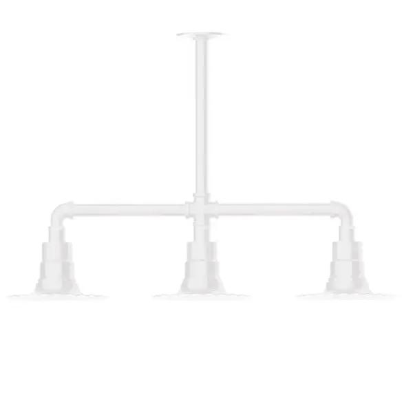 Maximize your light output with our 3-Light Multi-Light Stem Hung Pendants. Illuminate an outdoor or indoor kitchen island or dining table, this industrial look works well in both commercial and residential applications. The Radial Shade is fluted to allow water to flow off its surface, suitable for seaside and non-seaside locales. Collection: Radial Finish: White Glass: 8 inch Radial Notes: Option (3) A19 LED and 1-Integrated 8W Width: 8.00" Height: 19.25" Length: 30.75" Weight: 25.00 lb Canopy: 4.125" diameter Number of Bulbs: 2 Maximum Wattage: 100.00 W Bulb Type: A19 Bulb Base: E26 Medium Light Source: Incandescent or LED equivalent Dimmable Voltage: 120.00 V Country of Origin: US Safety Listing: UL/cUL Safety Rating: Wet Dark Sky LED Manufacturer Warranty: 1-year limited warranty on the fixture.