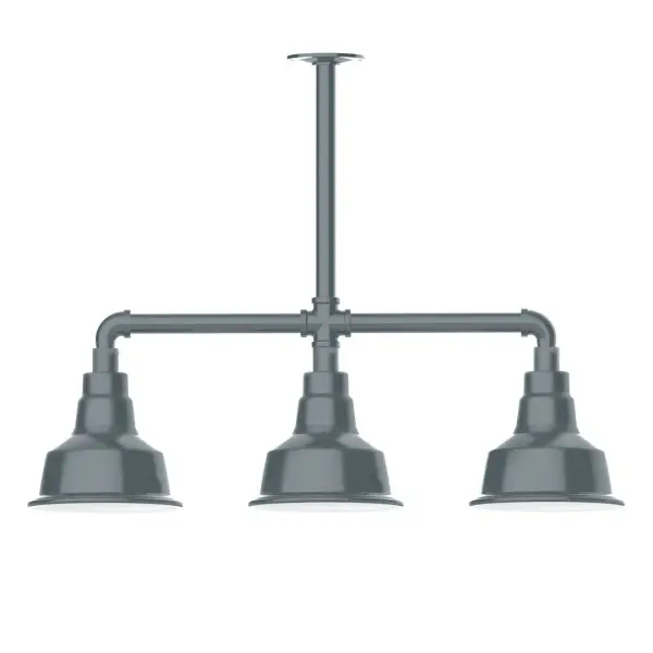 Maximize your light output with our 3-Light Multi-Light Stem Hung Pendants. Illuminate an outdoor or indoor kitchen island or dining table, this industrial look works well in both commercial and residential applications. The Warehouse shade is our most popular shade style, and we offer in a large variety of sizes. Collection: Warehouse Finish: Slate Gray Glass: 8 inch Warehouse Notes: Option (3) A19 LED and 1-Integrated 8W Width: 8.25" Height: 21.75" Length: 30.88" Weight: 25.00 lb Canopy: 4.125" diameter Number of Bulbs: 2 Maximum Wattage: 100.00 W Bulb Type: A19 Bulb Base: E26 Medium Light Source: Incandescent or LED equivalent Dimmable Voltage: 120.00 V Country of Origin: US Safety Listing: UL/cUL Safety Rating: Wet Dark Sky LED Manufacturer Warranty: 1-year limited warranty on the fixture.
