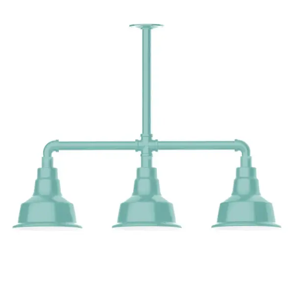 Maximize your light output with our 3-Light Multi-Light Stem Hung Pendants. Illuminate an outdoor or indoor kitchen island or dining table, this industrial look works well in both commercial and residential applications. The Warehouse shade is our most popular shade style, and we offer in a large variety of sizes. Collection: Warehouse Finish: Sea Green Glass: 8 inch Warehouse Notes: Option (3) A19 LED and 1-Integrated 8W Width: 8.25" Height: 21.75" Length: 30.88" Weight: 25.00 lb Canopy: 4.125" diameter Number of Bulbs: 2 Maximum Wattage: 100.00 W Bulb Type: A19 Bulb Base: E26 Medium Light Source: Incandescent or LED equivalent Dimmable Voltage: 120.00 V Country of Origin: US Safety Listing: UL/cUL Safety Rating: Wet Dark Sky LED Manufacturer Warranty: 1-year limited warranty on the fixture.