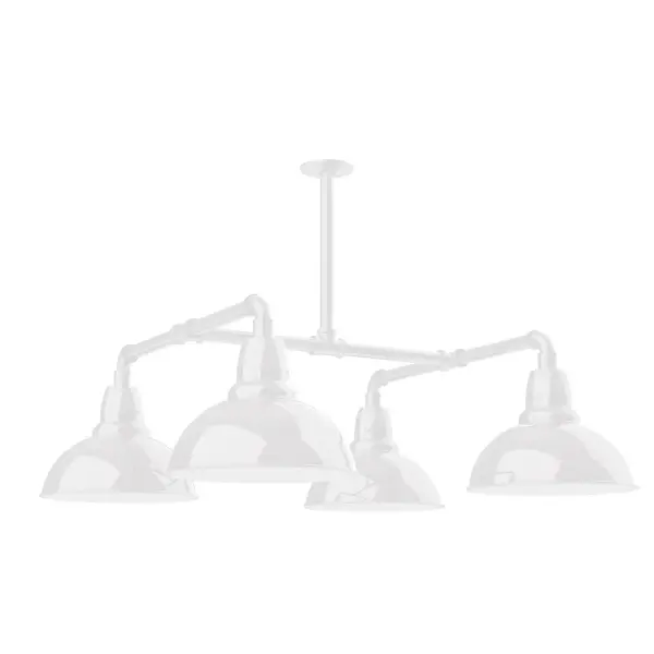 Maximize your light output with our 4-Light Multi-Light Stem Hung Pendants. Illuminate an outdoor or indoor kitchen island or dining table, this industrial look works well in both commercial and residential applications. Our Cafe shades will help transform your outdoor living area into a warm and intimate gathering space. Collection: Cafe Finish: White Glass: 12 inch Cafe Notes: Option (4) A19 LED and 2-Integrated 8W, 10W Width: 35.00" Height: 8.50" Length: 35.00" Weight: 45.00 lb Extension from Wall: 35.00" Canopy: 4.125" diameter Number of Bulbs: 4 Maximum Wattage: 100.00 W Bulb Type: A19 Bulb Base: E26 Medium Light Source: Incandescent or LED equivalent Dimmable Voltage: 120.00 V Country of Origin: US Safety Listing: UL/cUL Safety Rating: Wet Dark Sky LED Manufacturer Warranty: 1-year limited warranty on the fixture.