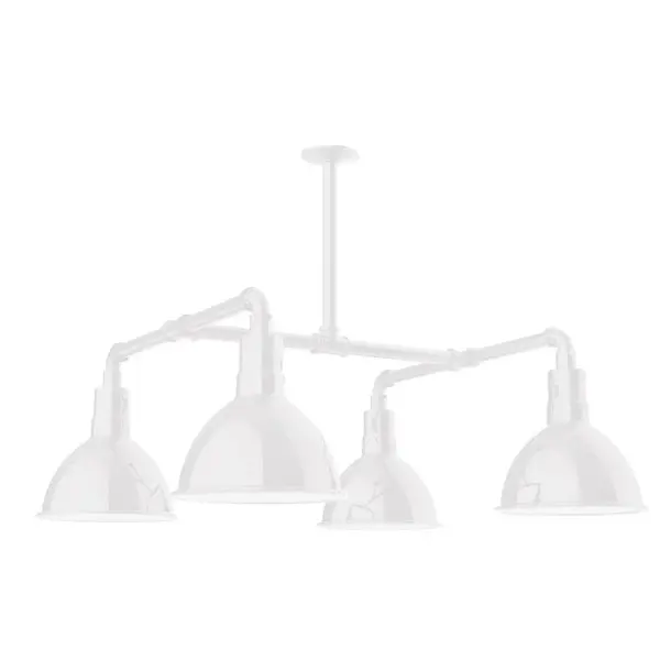 Maximize your light output with our 4-Light Multi-Light Stem Hung Pendants. Illuminate an outdoor or indoor kitchen island or dining table, this industrial look works well in both commercial and residential applications. Our Deep Bowl shade, the ultimate domed reflector, is classic in shape and offers great light output. Collection: Deep Bowl Finish: White Glass: 10 inch Deep Bowl Width: 10.00" Height: 46.00" Length: 33.00" Weight: 45.00 lb Extension from Wall: 33.00" Canopy: 4.125" diameter Number of Bulbs: 4 Maximum Wattage: 10.00 W Light Source: LED Light Output: 800.00 lm Color Temperature: 2700 K CRI: 90 Dimmable Rated Average Life: 50,000 Voltage: 120.00 V Country of Origin: US Safety Listing: UL/cUL Safety Rating: Wet Dark Sky LED Manufacturer Warranty: 1-year limited warranty on the fixture.
