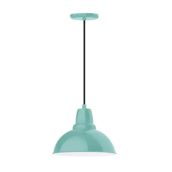 Cord hung pendants are a fun and useful addition to your décor, they will add color, and design flair to any application. Choose from 10 finishes and 10 cord patterns, accessorize with a wire grill, or glass and guard to create your own custom pendant. Great for interior use over a table, island, or workbench. Our Cafe shades will help transform your outdoor living area into a warm and intimate gathering space. Collection: Cafe Finish: Sea Green Glass: 12 inch Cafe Width: 12.00" Height: 80.50" Length: 12.00" Weight: 3.50 lb Wire: 6' Red and White Zigzag Fabric Cord Canopy: 5.375" diameter Number of Bulbs: 1 Maximum Wattage: 10.00 W Light Source: LED Light Output: 800.00 lm Color Temperature: 2700 K CRI: 90 Dimmable Rated Average Life: 50,000 Voltage: 120.00 V Country of Origin: US Safety Listing: UL/cUL Safety Rating: Dry Dark Sky LED Manufacturer Warranty: 1-year limited warranty on the fixture.