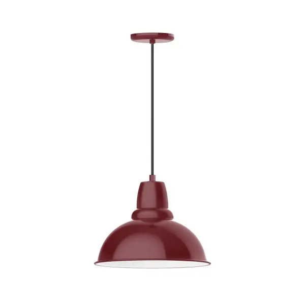 Cord hung pendants are a fun and useful addition to your décor, they will add color, and design flair to any application. Choose from 10 finishes and 10 cord patterns, accessorize with a wire grill, or glass and guard to create your own custom pendant. Great for interior use over a table, island, or workbench. Our Cafe shades will help transform your outdoor living area into a warm and intimate gathering space. Collection: Cafe Finish: Barn Red Glass: Clear Glass with Cast Guard Notes: Option (1) A19 LED and 3-Integrated 8W, 10W, 15W Width: 14.00" Height: 81.88" Length: 14.00" Weight: 8.00 lb Wire: 6' White SJT Cord Canopy: 5.375" diameter Number of Bulbs: 1 Maximum Wattage: 100.00 W Bulb Type: A19 Bulb Base: E26 Medium Light Source: Incandescent or LED equivalent Dimmable Voltage: 120.00 V Country of Origin: US Safety Listing: UL/cUL Safety Rating: Dry Dark Sky LED Manufacturer Warranty: 1-year limited warranty on the fixture.