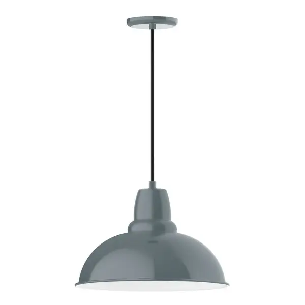 Cord hung pendants are a fun and useful addition to your décor, they will add color, and design flair to any application. Choose from 10 finishes and 10 cord patterns, accessorize with a wire grill, or glass and guard to create your own custom pendant. Great for interior use over a table, island, or workbench. Our Cafe shades will help transform your outdoor living area into a warm and intimate gathering space. Collection: Cafe Finish: Slate Gray Glass: Clear Glass with Cast Guard Notes: Option (1) A19 LED and 3-Integrated 8W, 10W, 15W Width: 16.00" Height: 106.00" Length: 16.00" Weight: 3.50 lb Wire: 6' Polished Copper Fabric Cord Canopy: 5.375" diameter Number of Bulbs: 1 Maximum Wattage: 100.00 W Bulb Type: A19 Bulb Base: E26 Medium Light Source: Incandescent or LED equivalent Dimmable Voltage: 120.00 V Country of Origin: US Safety Listing: UL/cUL Safety Rating: Dry Dark Sky LED Manufacturer Warranty: 1-year limited warranty on the fixture.