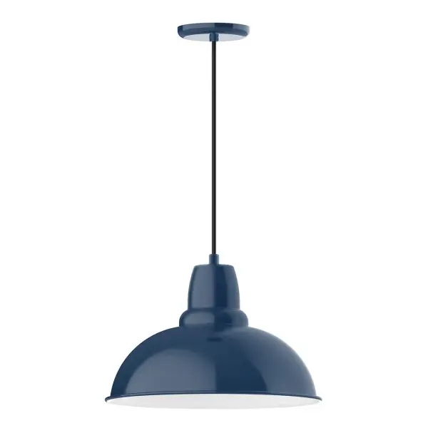 Cord hung pendants are a fun and useful addition to your décor, they will add color, and design flair to any application. Choose from 10 finishes and 10 cord patterns, accessorize with a wire grill, or glass and guard to create your own custom pendant. Great for interior use over a table, island, or workbench. Our Cafe shades will help transform your outdoor living area into a warm and intimate gathering space. Collection: Cafe Finish: Navy Glass: Clear Glass with Cast Guard Notes: Option (1) A19 LED and 3-Integrated 8W, 10W, 15W Width: 16.00" Height: 106.00" Length: 16.00" Weight: 3.50 lb Wire: 6' Black Fabric Cord Canopy: 5.375" diameter Number of Bulbs: 1 Maximum Wattage: 100.00 W Bulb Type: A19 Bulb Base: E26 Medium Light Source: Incandescent or LED equivalent Dimmable Voltage: 120.00 V Country of Origin: US Safety Listing: UL/cUL Safety Rating: Dry Dark Sky LED Manufacturer Warranty: 1-year limited warranty on the fixture.