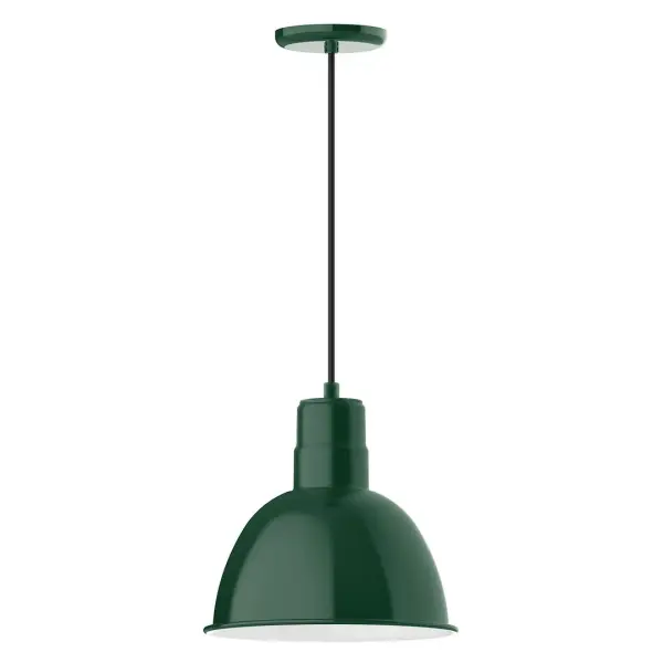 Cord hung pendants are a fun and useful addition to your décor, they will add color, and design flair to any application. Choose from 10 finishes and 10 cord patterns, accessorize with a wire grill, or glass and guard to create your own custom pendant. Great for interior use over a table, island, or workbench. Our Deep Bowl shade, the ultimate domed reflector, is classic in shape and offers great light output. Collection: Deep Bowl Finish: Forest Green Glass: Clear Glass with Cast Guard Notes: Option (1) A19 LED and 3-Integrated 8W, 10W, 15W Width: 12.00" Height: 113.00" Length: 12.00" Weight: 3.50 lb Wire: 6' Black SJT Canopy: 5.375" diameter Number of Bulbs: 1 Maximum Wattage: 100.00 W Bulb Type: A19 Bulb Base: E26 Medium Light Source: Incandescent or LED equivalent Dimmable Voltage: 120.00 V Country of Origin: US Safety Listing: UL/cUL Safety Rating: Dry Dark Sky LED Manufacturer Warranty: 1-year limited warranty on the fixture.