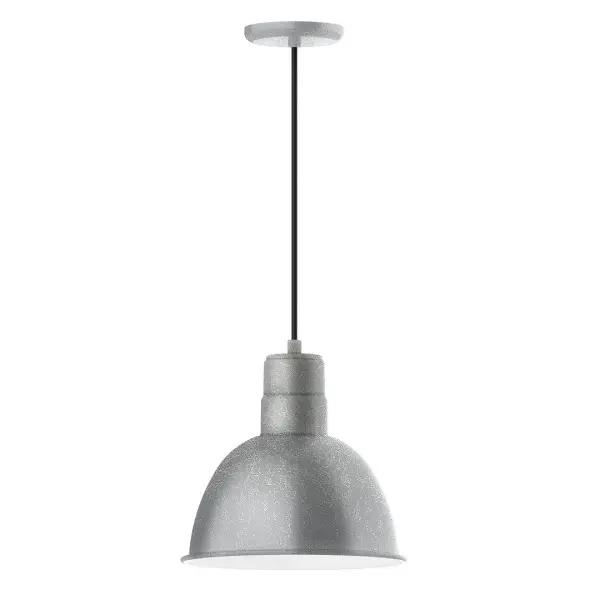 Cord hung pendants are a fun and useful addition to your décor, they will add color, and design flair to any application. Choose from 10 finishes and 10 cord patterns, accessorize with a wire grill, or glass and guard to create your own custom pendant. Great for interior use over a table, island, or workbench. Our Deep Bowl shade, the ultimate domed reflector, is classic in shape and offers great light output. Collection: Deep Bowl Finish: Painted Galvanized Glass: Clear Glass with Cast Guard Width: 12.00" Height: 113.00" Length: 12.00" Weight: 3.50 lb Wire: 6' Black SJT Canopy: 5.375" diameter Number of Bulbs: 1 Maximum Wattage: 10.00 W Light Source: LED Light Output: 800.00 lm Color Temperature: 2700 K CRI: 90 Dimmable Rated Average Life: 50,000 Voltage: 120.00 V Country of Origin: US Safety Listing: UL/cUL Safety Rating: Dry Dark Sky LED Manufacturer Warranty: 1-year limited warranty on the fixture.
