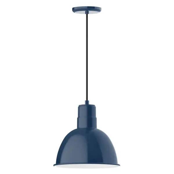 Cord hung pendants are a fun and useful addition to your décor, they will add color, and design flair to any application. Choose from 10 finishes and 10 cord patterns, accessorize with a wire grill, or glass and guard to create your own custom pendant. Great for interior use over a table, island, or workbench. Our Deep Bowl shade, the ultimate domed reflector, is classic in shape and offers great light output. Collection: Deep Bowl Finish: Navy Glass: Clear Glass with Cast Guard Notes: Option (1) A19 LED and 3-Integrated 8W, 10W, 15W Width: 12.00" Height: 113.00" Length: 12.00" Weight: 3.50 lb Wire: 6' Black SJT Canopy: 5.375" diameter Number of Bulbs: 1 Maximum Wattage: 100.00 W Bulb Type: A19 Bulb Base: E26 Medium Light Source: Incandescent or LED equivalent Dimmable Voltage: 120.00 V Country of Origin: US Safety Listing: UL/cUL Safety Rating: Dry Dark Sky LED Manufacturer Warranty: 1-year limited warranty on the fixture.