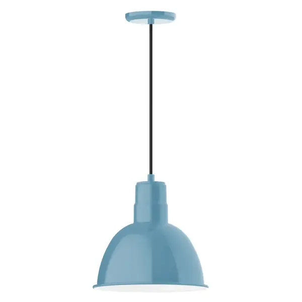 Cord hung pendants are a fun and useful addition to your décor, they will add color, and design flair to any application. Choose from 10 finishes and 10 cord patterns, accessorize with a wire grill, or glass and guard to create your own custom pendant. Great for interior use over a table, island, or workbench. Our Deep Bowl shade, the ultimate domed reflector, is classic in shape and offers great light output. Collection: Deep Bowl Finish: Light Blue Glass: 12 inch Deep Bowl Width: 12.00" Height: 113.00" Length: 12.00" Weight: 3.50 lb Wire: 6' Black and White Houndstooth Fabric Cord Canopy: 5.375" diameter Number of Bulbs: 1 Maximum Wattage: 10.00 W Light Source: LED Light Output: 800.00 lm Color Temperature: 2700 K CRI: 90 Dimmable Rated Average Life: 50,000 Voltage: 120.00 V Country of Origin: US Safety Listing: UL/cUL Safety Rating: Dry Dark Sky LED Manufacturer Warranty: 1-year limited warranty on the fixture.