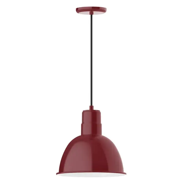 Cord hung pendants are a fun and useful addition to your décor, they will add color, and design flair to any application. Choose from 10 finishes and 10 cord patterns, accessorize with a wire grill, or glass and guard to create your own custom pendant. Great for interior use over a table, island, or workbench. Our Deep Bowl shade, the ultimate domed reflector, is classic in shape and offers great light output. Collection: Deep Bowl Finish: Barn Red Glass: 12 inch Deep Bowl Width: 12.00" Height: 113.00" Length: 12.00" Weight: 3.50 lb Wire: 6' White Fabric Cord Canopy: 5.375" diameter Number of Bulbs: 1 Maximum Wattage: 10.00 W Light Source: LED Light Output: 800.00 lm Color Temperature: 2700 K CRI: 90 Dimmable Rated Average Life: 50,000 Voltage: 120.00 V Country of Origin: US Safety Listing: UL/cUL Safety Rating: Dry Dark Sky LED Manufacturer Warranty: 1-year limited warranty on the fixture.