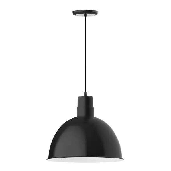 Cord hung pendants are a fun and useful addition to your décor, they will add color, and design flair to any application. Choose from 10 finishes and 10 cord patterns, accessorize with a wire grill, or glass and guard to create your own custom pendant. Great for interior use over a table, island, or workbench. Our Deep Bowl shade, the ultimate domed reflector, is classic in shape and offers great light output. Collection: Deep Bowl Finish: Black Glass: Clear Glass with Cast Guard Notes: Option (1) A19 LED and 3-Integrated 8W, 10W, 15W Width: 16.00" Height: 113.00" Length: 16.00" Weight: 3.50 lb Wire: 6' Black Fabric Cord Canopy: 5.375" diameter Number of Bulbs: 1 Maximum Wattage: 100.00 W Bulb Type: A19 Bulb Base: E26 Medium Light Source: Incandescent or LED equivalent Dimmable Voltage: 120.00 V Country of Origin: US Safety Listing: UL/cUL Safety Rating: Dry Dark Sky LED Manufacturer Warranty: 1-year limited warranty on the fixture.