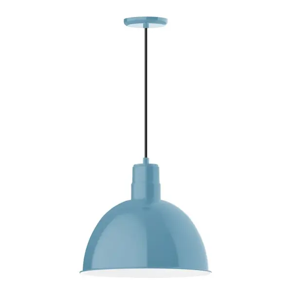Cord hung pendants are a fun and useful addition to your décor, they will add color, and design flair to any application. Choose from 10 finishes and 10 cord patterns, accessorize with a wire grill, or glass and guard to create your own custom pendant. Great for interior use over a table, island, or workbench. Our Deep Bowl shade, the ultimate domed reflector, is classic in shape and offers great light output. Collection: Deep Bowl Finish: Light Blue Glass: Clear Glass with Cast Guard Notes: Option (1) A19 LED and 3-Integrated 8W, 10W, 15W Width: 16.00" Height: 113.00" Length: 16.00" Weight: 3.50 lb Wire: 6' Black and White Houndstooth Fabric Cord Canopy: 5.375" diameter Number of Bulbs: 1 Maximum Wattage: 100.00 W Bulb Type: A19 Bulb Base: E26 Medium Light Source: Incandescent or LED equivalent Dimmable Voltage: 120.00 V Country of Origin: US Safety Listing: UL/cUL Safety Rating: Dry Dark Sky LED Manufacturer Warranty: 1-year limited warranty on the fixture.