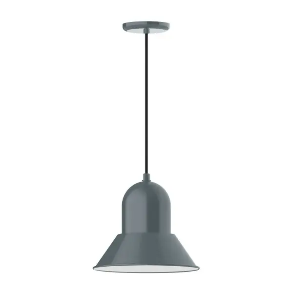 Cord hung pendants are a fun and useful addition to your décor, they will add color, and design flair to any application. Choose from 10 finishes and 10 cord patterns, accessorize with a wire grill, or glass and guard to create your own custom pendant. Great for interior use over a table, island, or workbench. Our Prima shade is elegant and clean-lined, inspiring illumination of your beautiful view Collection: Prima Finish: Slate Gray Glass: 12 inch Prima Width: 12.00" Height: 113.00" Length: 12.00" Weight: 3.50 lb Wire: 6' White SJT Cord Canopy: 5.375" diameter Number of Bulbs: 1 Maximum Wattage: 10.00 W Light Source: LED Light Output: 800.00 lm Color Temperature: 2700 K CRI: 90 Dimmable Rated Average Life: 50,000 Voltage: 120.00 V Country of Origin: US Safety Listing: UL/cUL Safety Rating: Dry Dark Sky LED Manufacturer Warranty: 1-year limited warranty on the fixture.