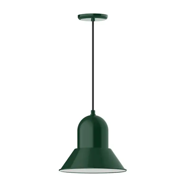 Cord hung pendants are a fun and useful addition to your décor, they will add color, and design flair to any application. Choose from 10 finishes and 10 cord patterns, accessorize with a wire grill, or glass and guard to create your own custom pendant. Great for interior use over a table, island, or workbench. Our Prima shade is elegant and clean-lined, inspiring illumination of your beautiful view Collection: Prima Finish: Forest Green Glass: 12 inch Prima Width: 12.00" Height: 113.00" Length: 12.00" Weight: 3.50 lb Wire: 6' Black SJT Canopy: 5.375" diameter Number of Bulbs: 1 Maximum Wattage: 10.00 W Light Source: LED Light Output: 800.00 lm Color Temperature: 3000 K CRI: 90 Dimmable Rated Average Life: 50,000 Voltage: 120.00 V Country of Origin: US Safety Listing: UL/cUL Safety Rating: Dry Dark Sky LED Manufacturer Warranty: 1-year limited warranty on the fixture.