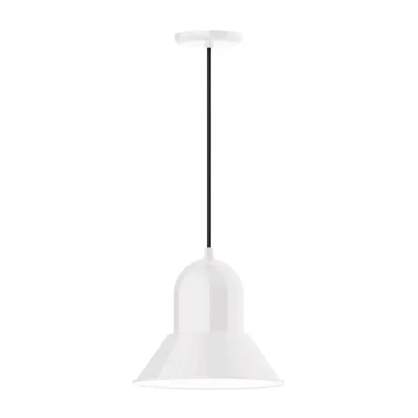 Cord hung pendants are a fun and useful addition to your décor, they will add color, and design flair to any application. Choose from 10 finishes and 10 cord patterns, accessorize with a wire grill, or glass and guard to create your own custom pendant. Great for interior use over a table, island, or workbench. Our Prima shade is elegant and clean-lined, inspiring illumination of your beautiful view Collection: Prima Finish: White Glass: 12 inch Prima Width: 12.00" Height: 113.00" Length: 12.00" Weight: 3.50 lb Wire: 6' Black and White Houndstooth Fabric Cord Canopy: 5.375" diameter Number of Bulbs: 1 Maximum Wattage: 10.00 W Light Source: LED Light Output: 800.00 lm Color Temperature: 2700 K CRI: 90 Dimmable Rated Average Life: 50,000 Voltage: 120.00 V Country of Origin: US Safety Listing: UL/cUL Safety Rating: Dry Dark Sky LED Manufacturer Warranty: 1-year limited warranty on the fixture.